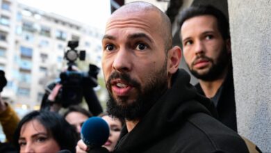 Andrew Tate speaks with media