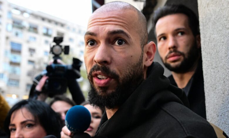 Andrew Tate speaks with media