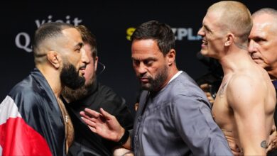 Belal Muhammad and Ian Machado Garry face off at the UFC Qatar ceremonial weigh-in