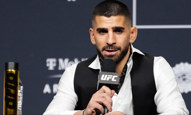 Ilia Topuria appears at a UFC 317 press conference