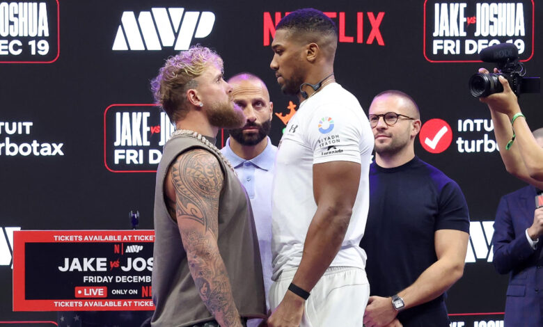 Jake Paul and Anthony Joshua staredown