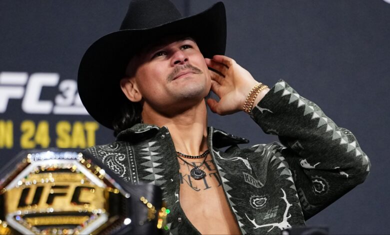 Diego Lopes appears at a UFC 325 press conference
