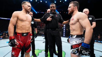 Petr Yan and Merab Dvalishvili UFC staredown