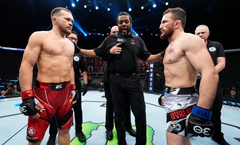 Petr Yan and Merab Dvalishvili UFC staredown