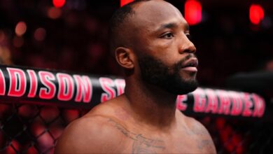 Leon Edwards enters the Octagon for his fight at UFC 322