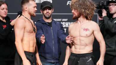 Petr Yan and Merab Dvalishvili staredown