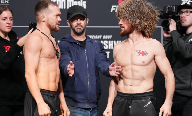 Petr Yan and Merab Dvalishvili staredown