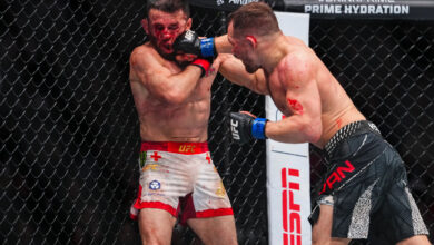 Petr Yan punches Merab Dvalishvili at UFC 323