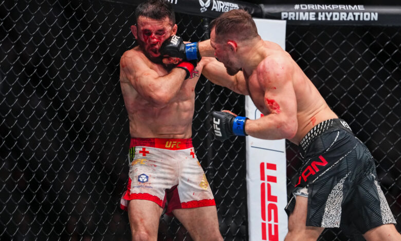 Petr Yan punches Merab Dvalishvili at UFC 323