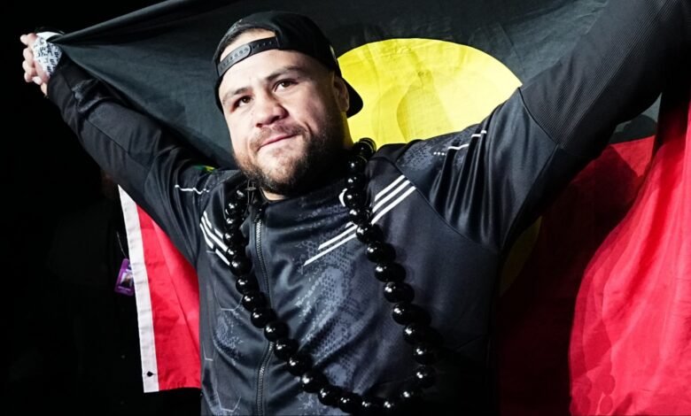 Tai Tuivasa walks to the Octagon for his fight at UFC 305