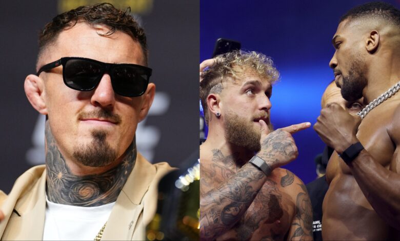 Tom Aspinall appears at the UFC 321 press conference, opposite Jake Paul and Anthony Joshua