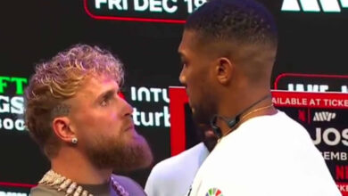 Jake Paul vs Anthony Joshua staredown