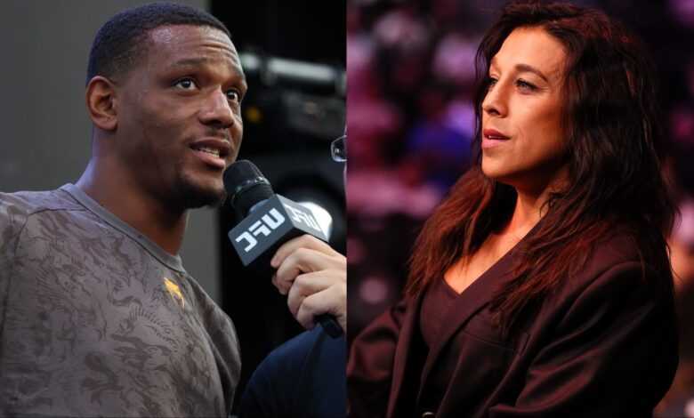 Jamahal Hill opposite Joanna Jedrzejczyk