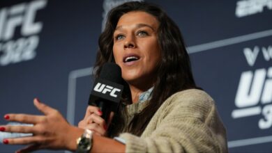 Joanna Jedrzejczyk speaks during a panel at UFC 322