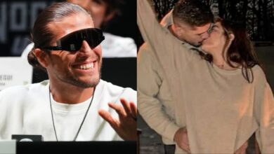 Brian Ortega appears at a press conference, opposite Alex Pereira and Tracy Cortez