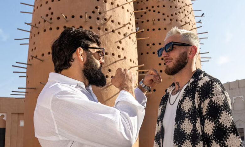 Arman Tsarukyan and Dan Hooker staredown for UFC Qatar