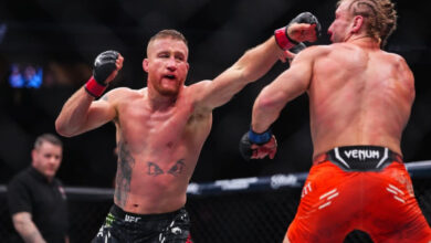 Justin Gaethje punches Paddy Pimblett at UFC 324