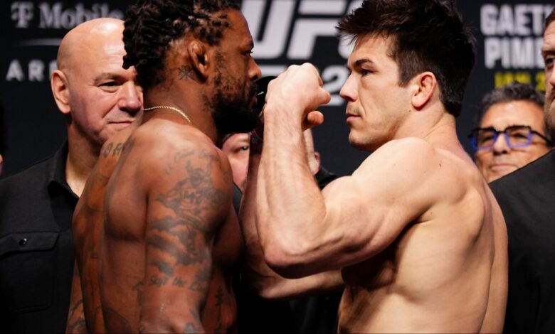Michael Johnson and Alexander Hernandez face off at the UFC 324 ceremonial weigh-in