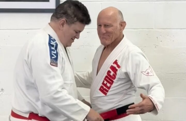 BJJ Pioneer Dave Meyer Receives Coral Belt From Rigan Machado