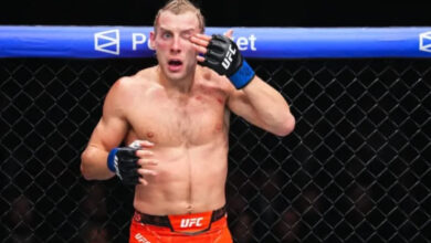 Paddy Pimblett wipes eye at UFC 324