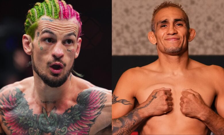 Sean O'Malley fights at UFC 324, opposite Tony Ferguson posing on the scale