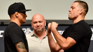 Dustin Poirier and Nate Diaz faceoff