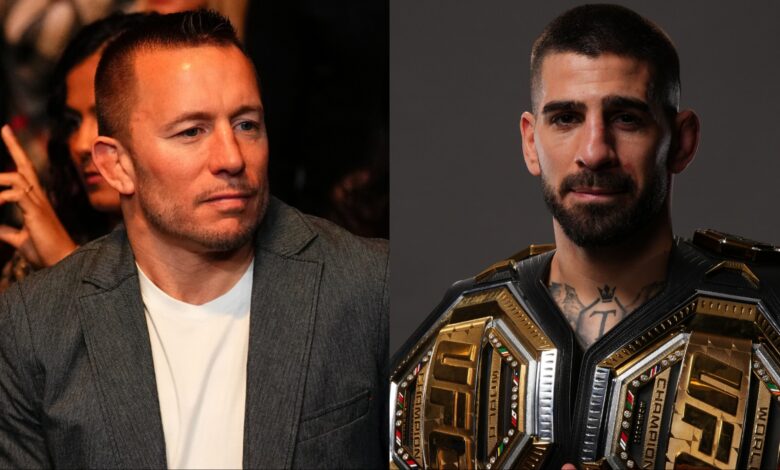 Georges St-Pierre in attendance at UFC 322, opposite Ilia Topuria