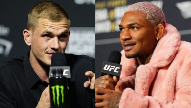 Ian Machado Garry and Michael Morales speaking at separate UFC press conferences