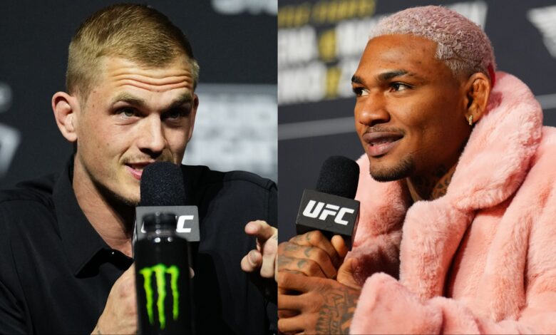 Ian Machado Garry and Michael Morales speaking at separate UFC press conferences