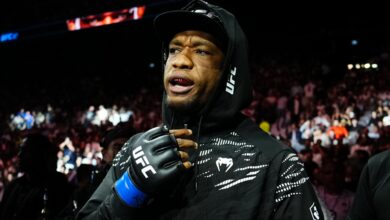 Jailton Almeida walks to the Octagon for his fight at UFC 321