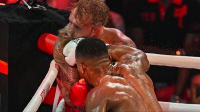 Anthony Joshua punches Jake Paul