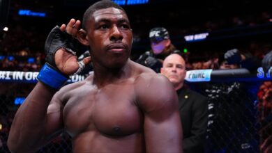 Joaquin Buckley reacts during his intro at UFC Atlanta
