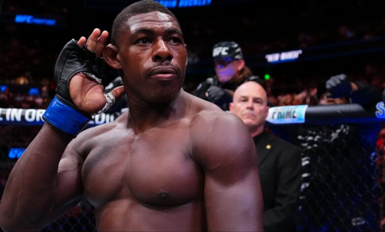Joaquin Buckley reacts during his intro at UFC Atlanta