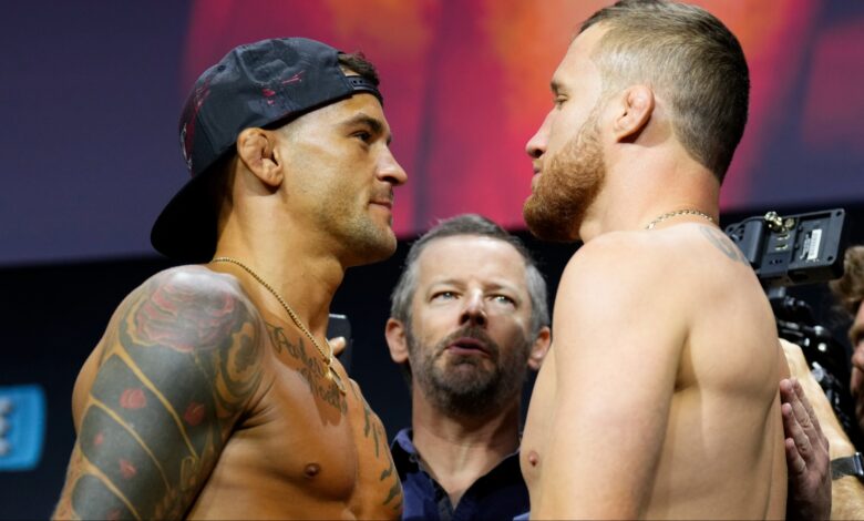 Justin Gaethje and Dustin Poirier face off at the UFC 291 ceremonial weigh-in