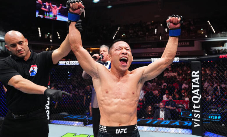 Kyoji Horiguchi celebrates win in UFC return