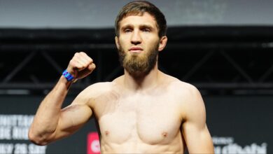 Said Nurmagomedov on the scale at a ceremonial weigh-in