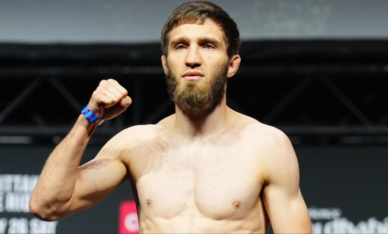 Said Nurmagomedov on the scale at a ceremonial weigh-in