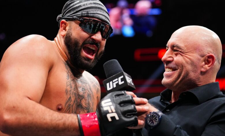 Josh Hokit speaks with Joe Rogan after a win at UFC 324