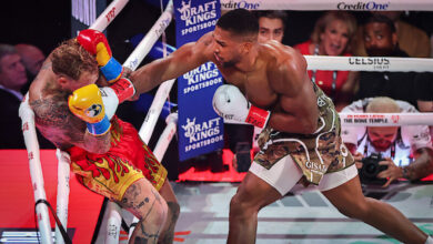 Anthony Joshua punches Jake Paul in Netflix clash