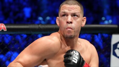 Nate Diaz enters the Octagon for his fight at UFC 279