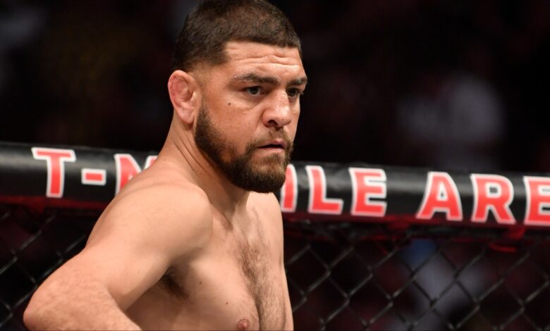 Nick Diaz enters the Octagon for his fight against Robbie Lawler at UFC 266