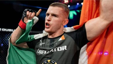 Paul Hughes celebrating a win at a PFL Event